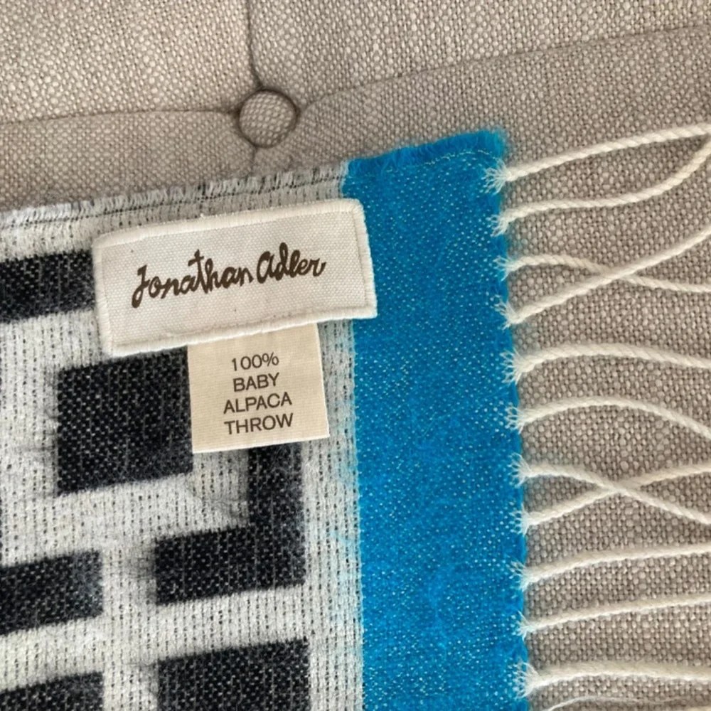 Jonathan Adler Throw 100% Alpaca Wool Blanket Nixon Fringe Turquoise 60